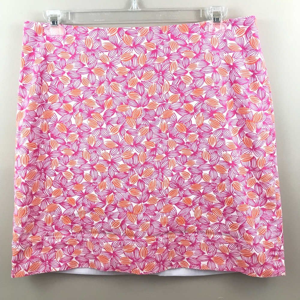 Talbots Pink & Orange Leaf Print Skirt